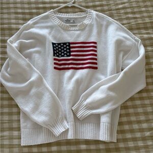 Hollister White Crewneck Sweater with Flag Design